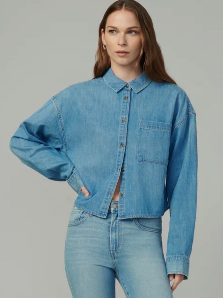 Joe’s Jeans Cropped Boyfriend Denim Button-Up Shirt - Small